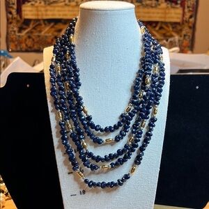 Acrylic Blue and Gold Beaded Necklace